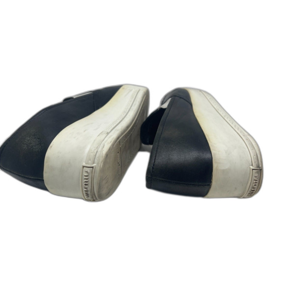 MIU MIU Black Leather Silver Metal Cap Toe Slip On Platform Sneaker EU 38 Italy - Picture 6 of 11